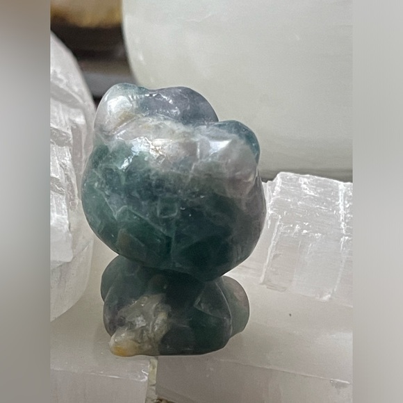 Fluorite Hello Kitty Carving 2” Natural Stone - Picture 4 of 7